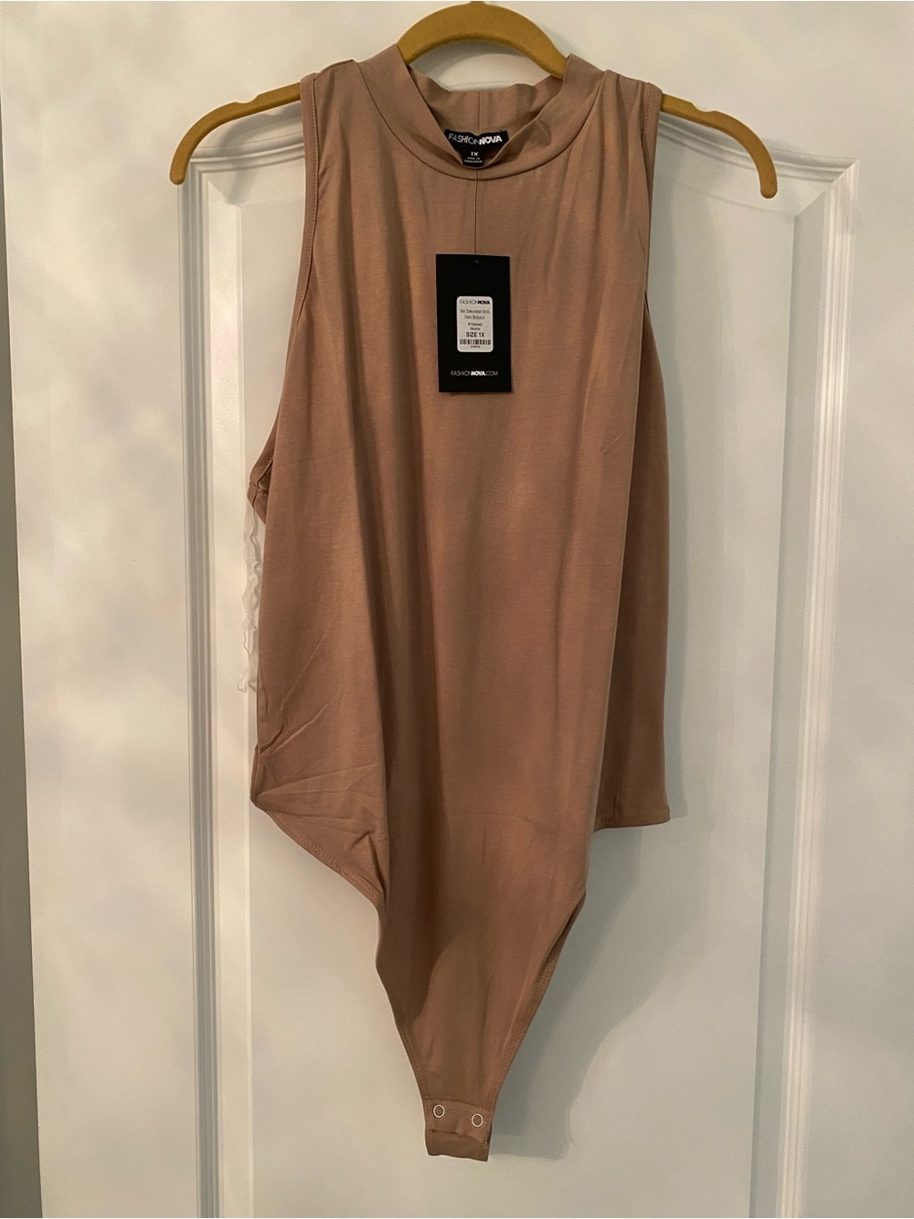 Fashion Nova Sleeveless Mock Neck Bodysuit in Taupe